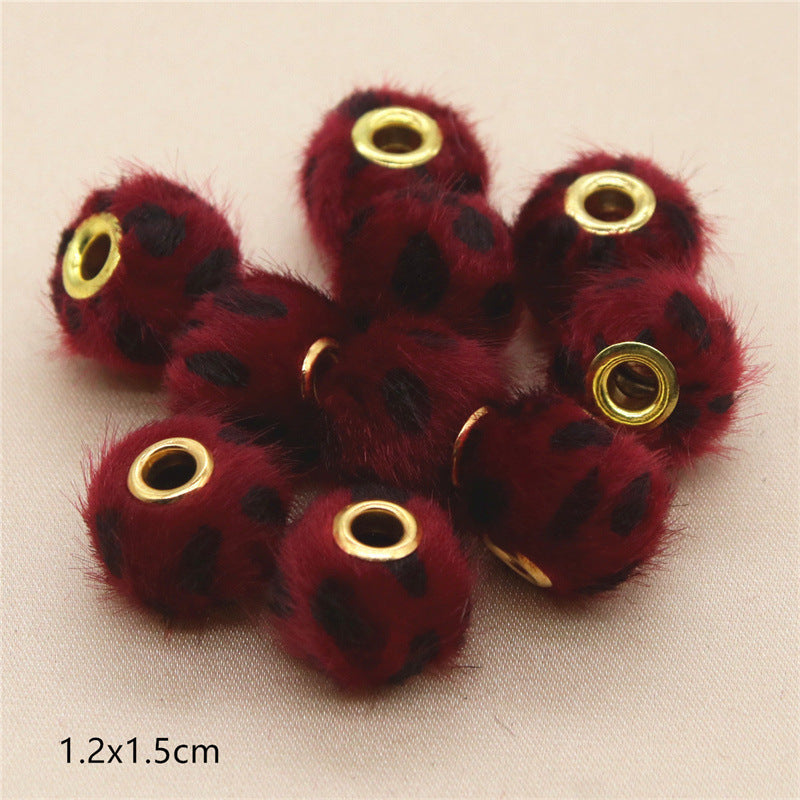 Wholesale 10PCS Straight Hole Leopard Print Cloth Fur Ball Beads Loose Beads Fabric Separator Beads