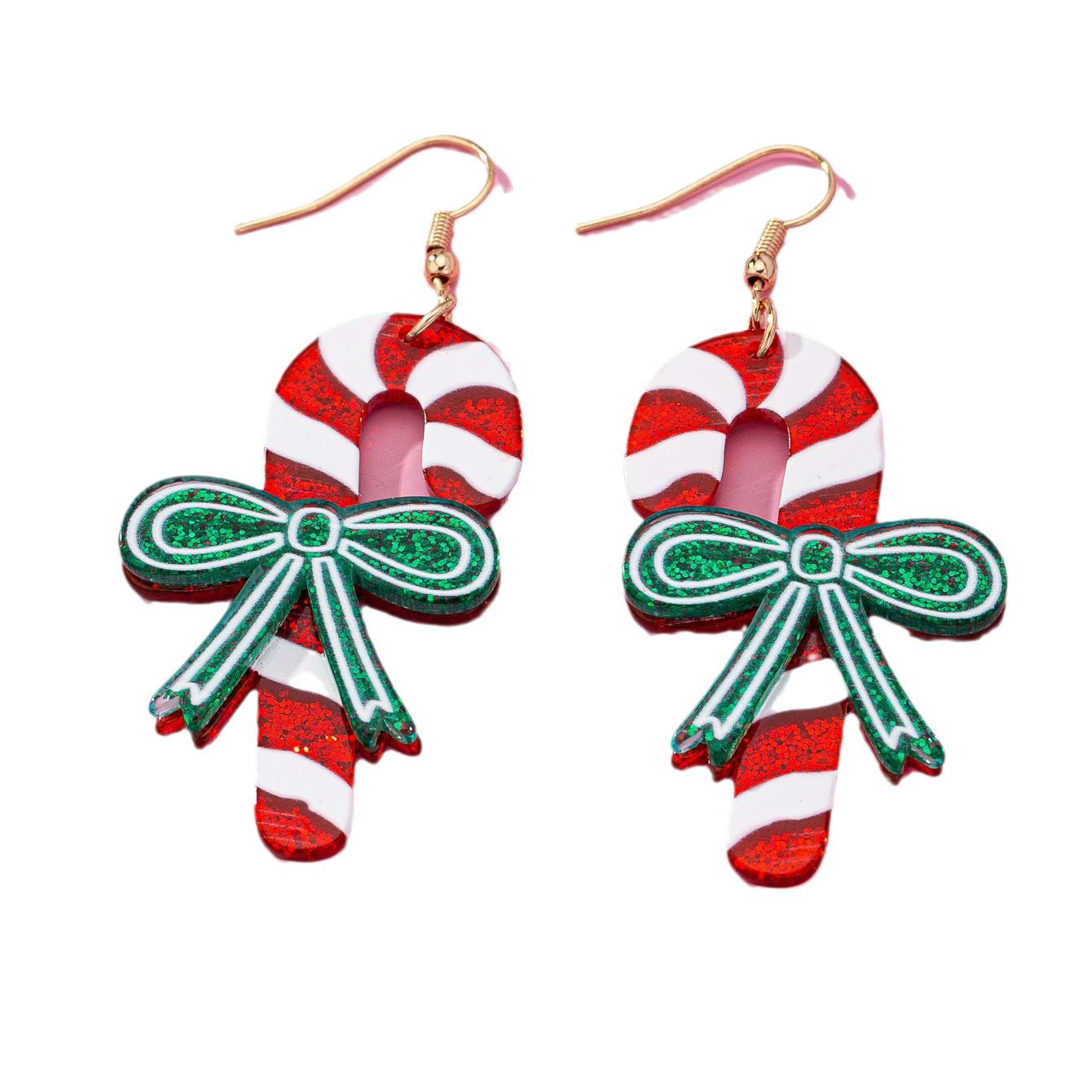 Wholesale Christmas Earrings Crutch Bow Printed Earrings