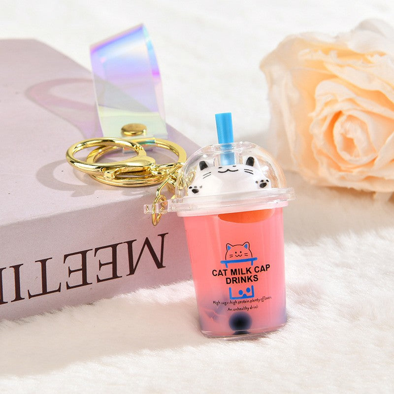 Wholesale Acrylic Creative Cute Milk Tea Cup Cat Bubble Tea Keychain