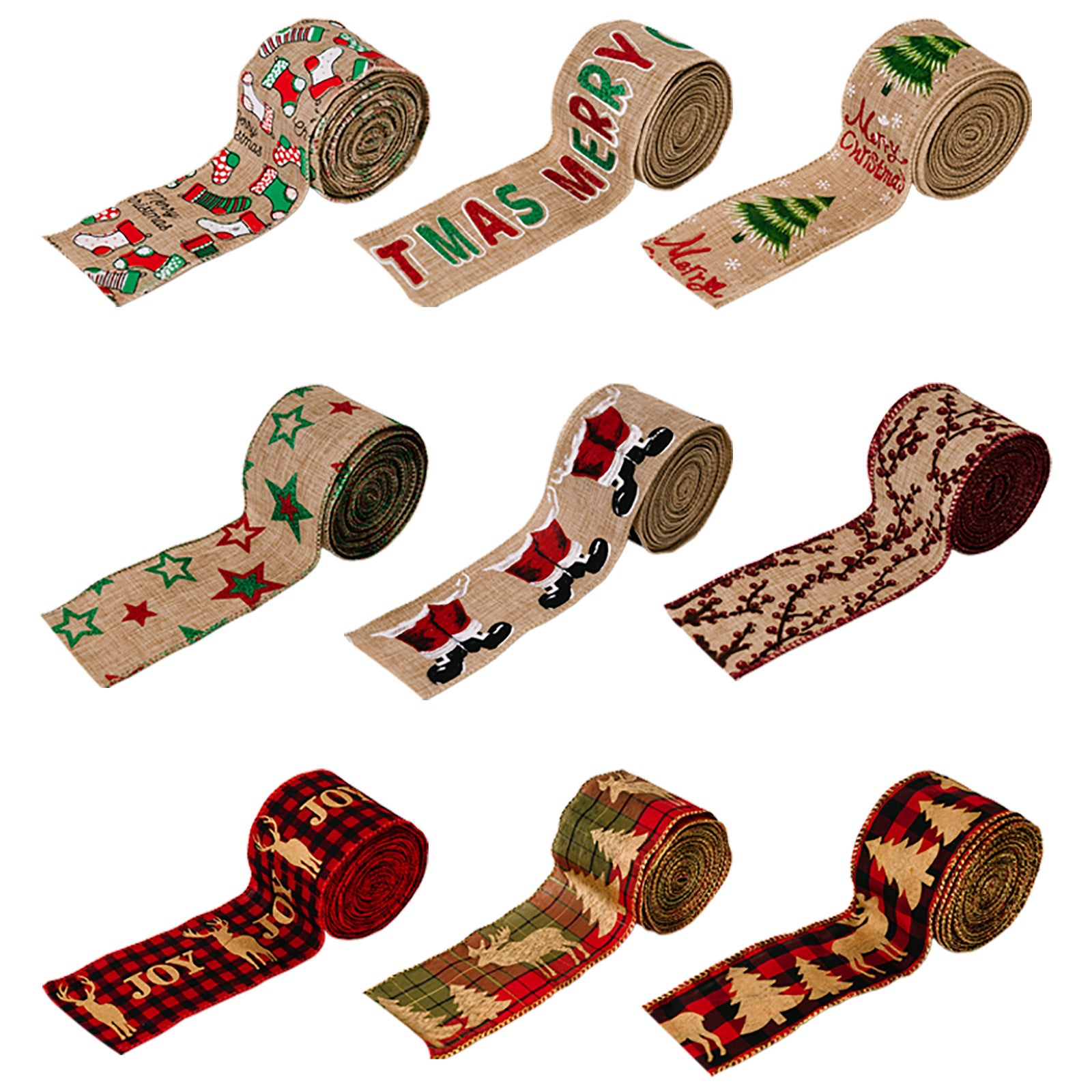 Wholesale Christmas Decorations, Cartoon Stickers, Linen Woven Ribbons