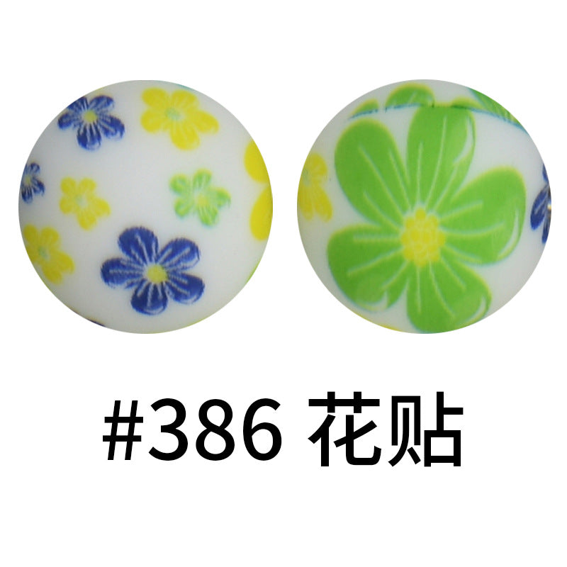 Wholesale 50pcs 16mm Print Silicone Beads Colorful Silicone Water Transfer Beads