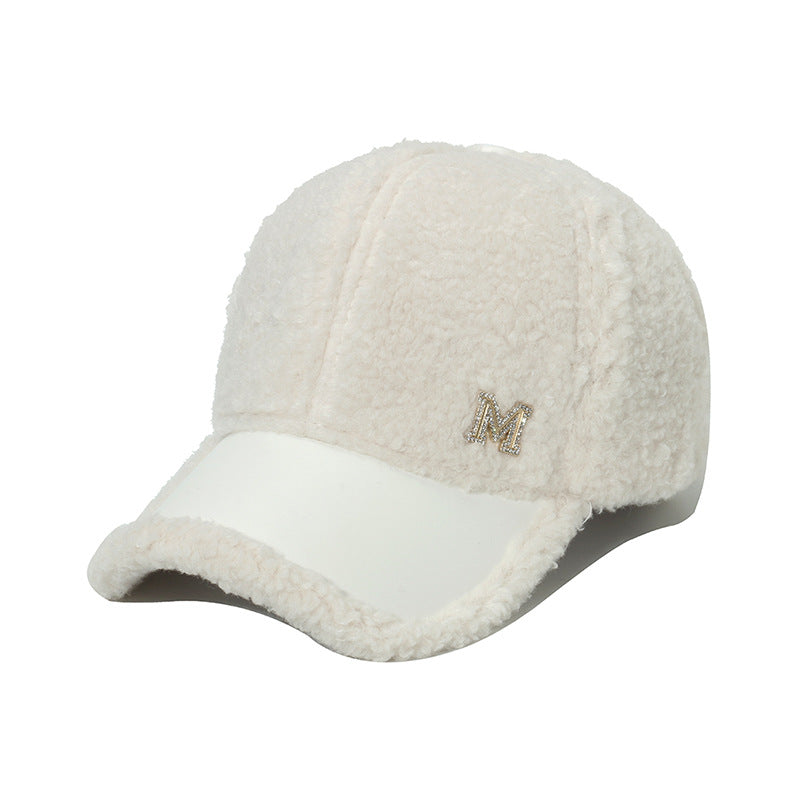 Wholesale Thickened Warm Diamond-studded Lambskin Leather Baseball Cap