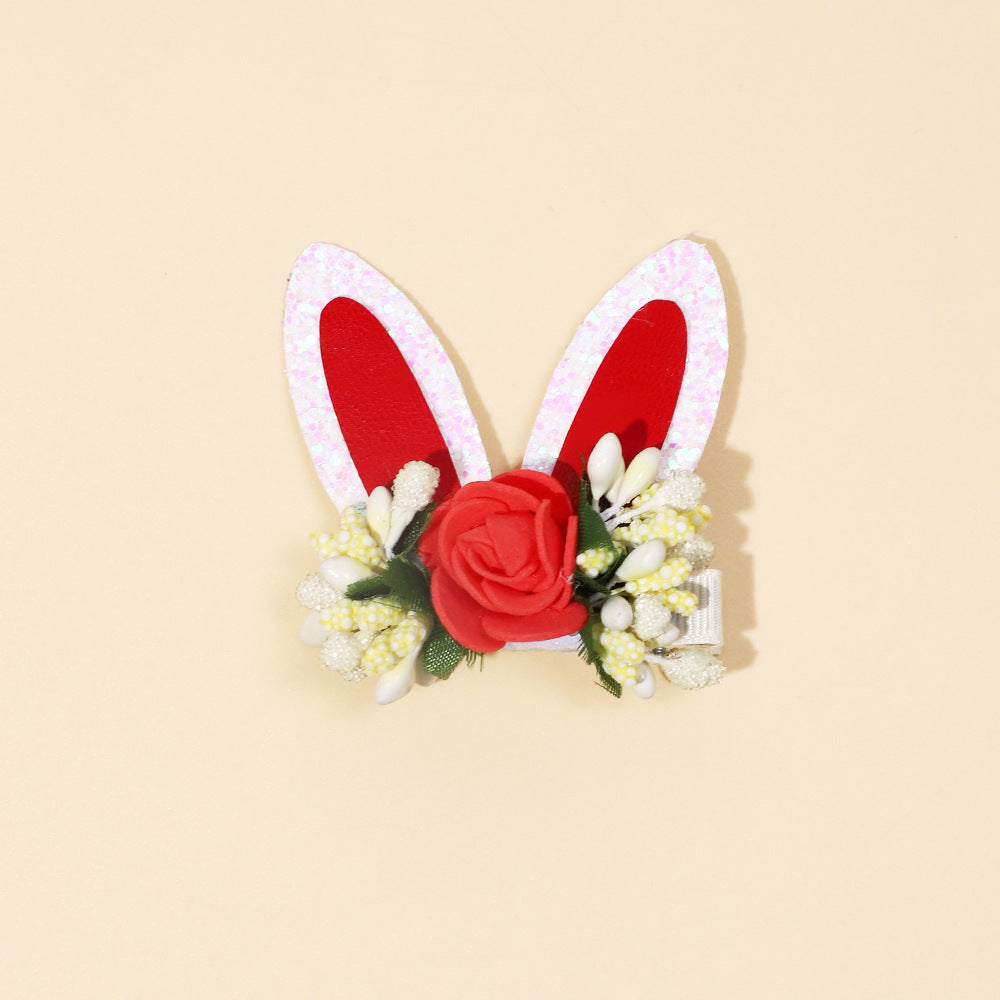 Wholesale baby solid color flower rabbit ears cute side hairclip