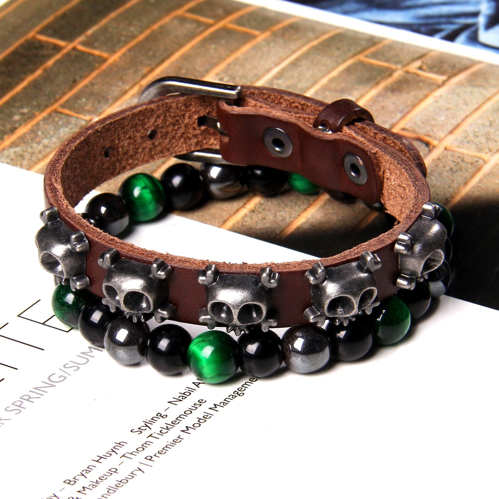 Wholesale Natural Stone Tiger Eye Beads Rivet Set Bracelet