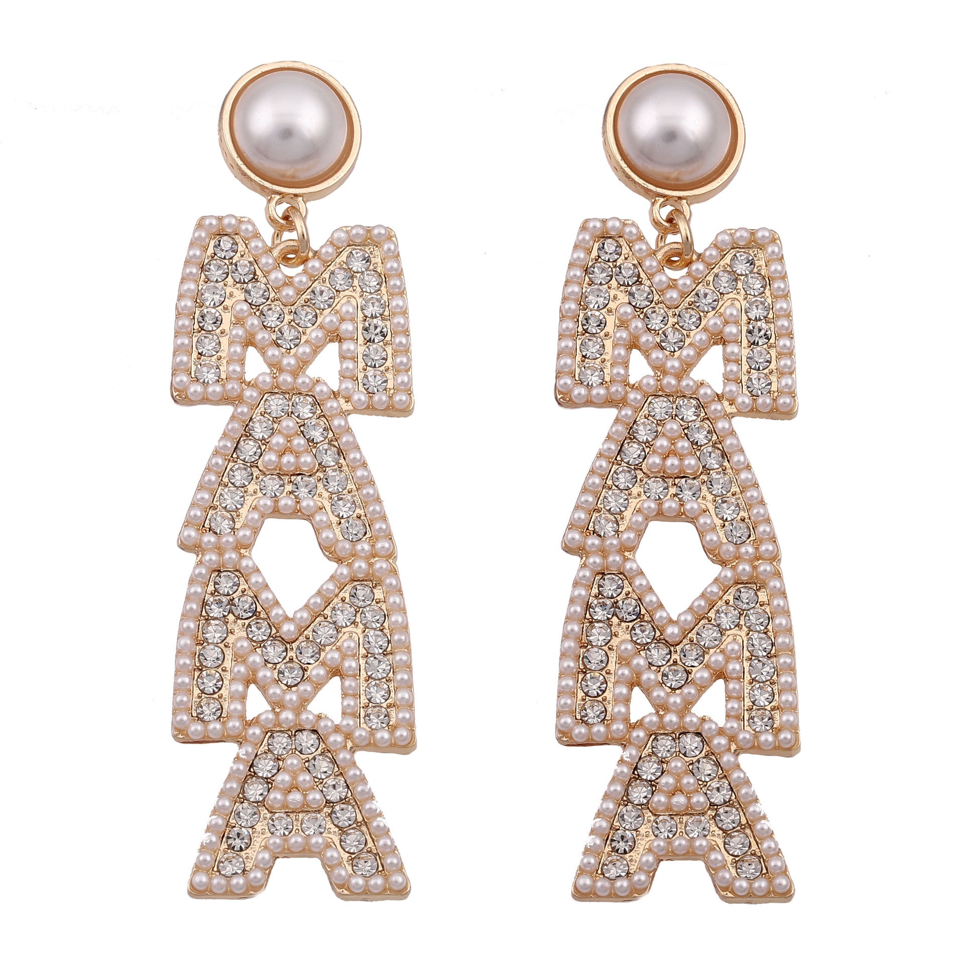 Wholesale  Mother' s Day creative letter  diamond pearl earrings light luxury earrings