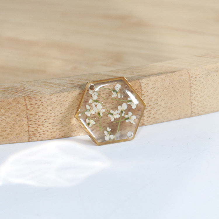 Wholesale New Hexagonal Dried Flower Bracelet Gold Silver Color Small Flower Forget-Me-Not Dried Flower Stainless Steel Chain