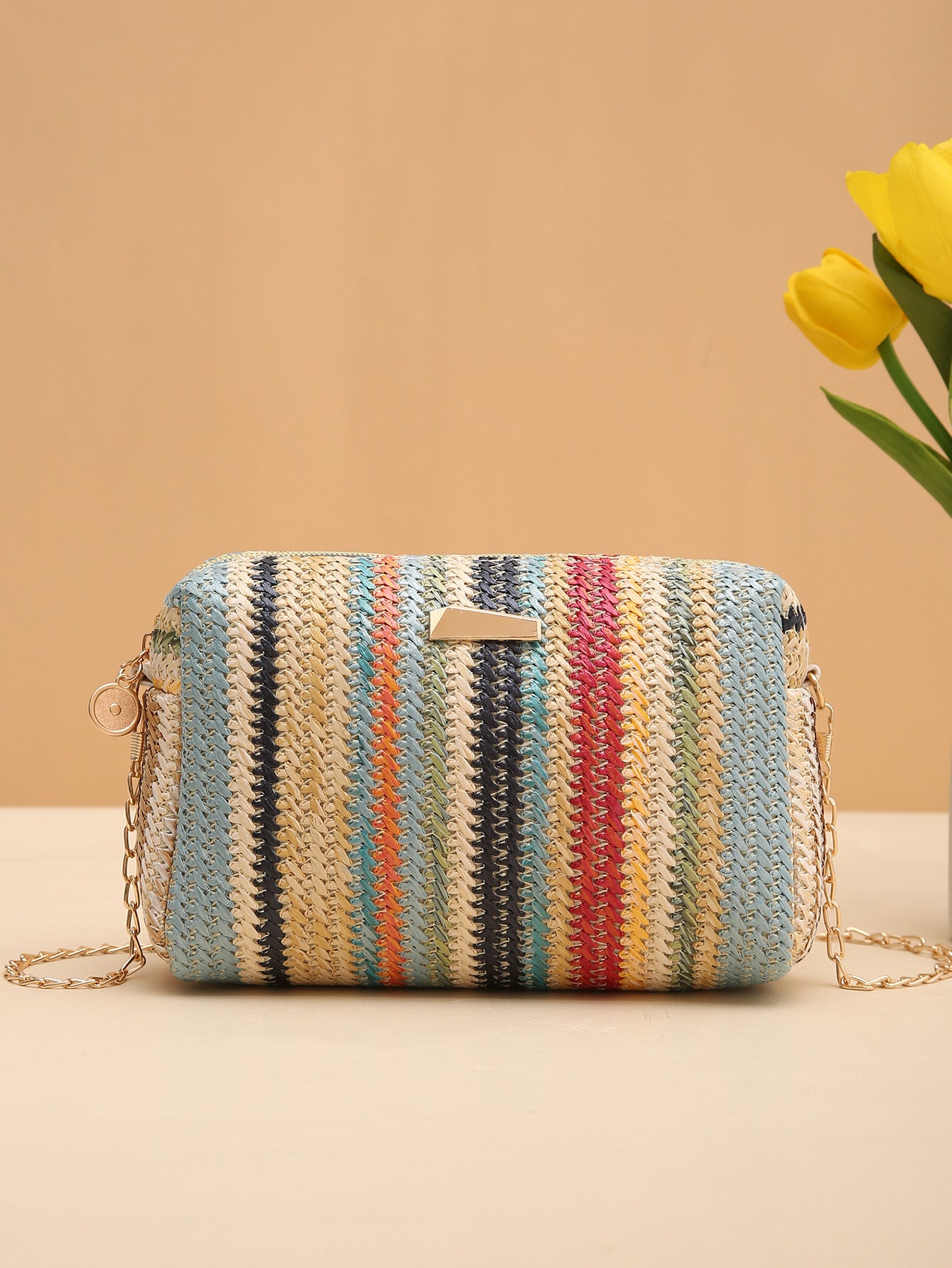 Wholesale Colorful Straw All-match Crossbody Rainbow Small Square Bag