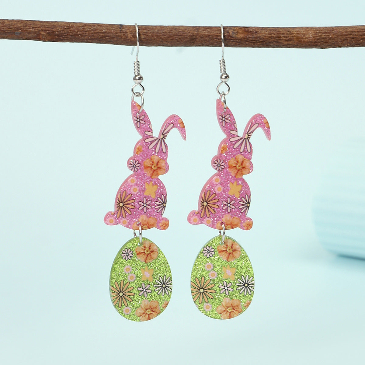 Wholesale Happy Easter rabbit Egg Print Leopard Flower Acrylic Earrings
