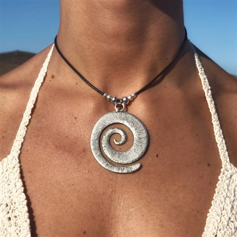 Wholesale Bohemian Spiral Symbol Alloy Leather Rope Necklace