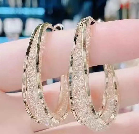 Wholesale Geometric Metal Mesh Crystal Hoop Earrings