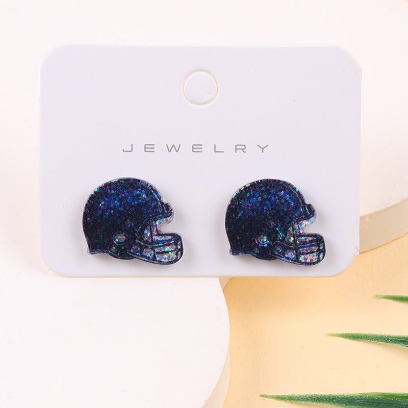 Wholesale Glittering Football/ Rugby Helmet Acrylic Stud Earrings Ear Studs