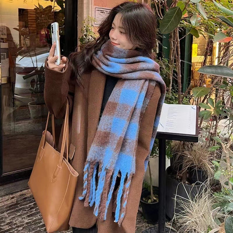 Wholesale New Autumn and Winter Imitation Cashmere Two-color Plaid Thick Beard Scarf