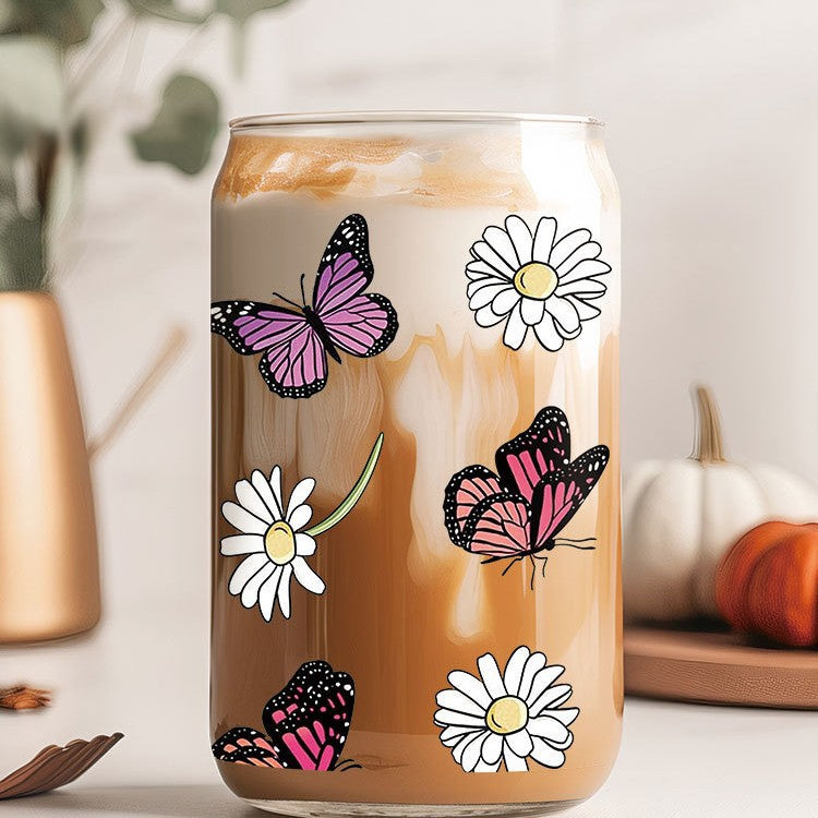 Wholesale Colorful Butterfly Flowers 16oz Cup UV DTF Wraps