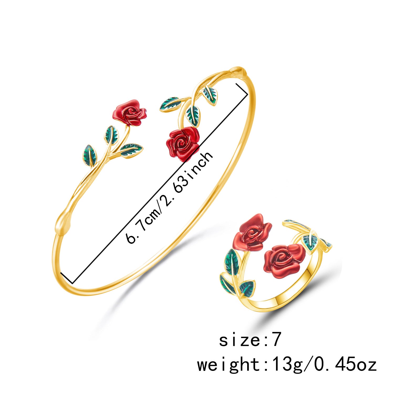 Wholesale Alloy Oil Drop Rose Open Bracelet Ring Set