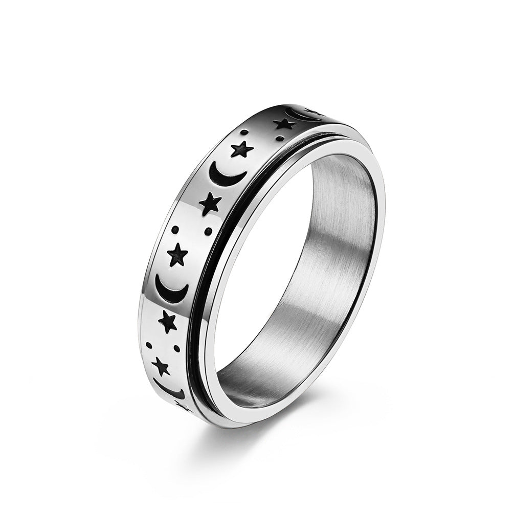 Wholesale Star and moon titanium steel rotatable luminous ring