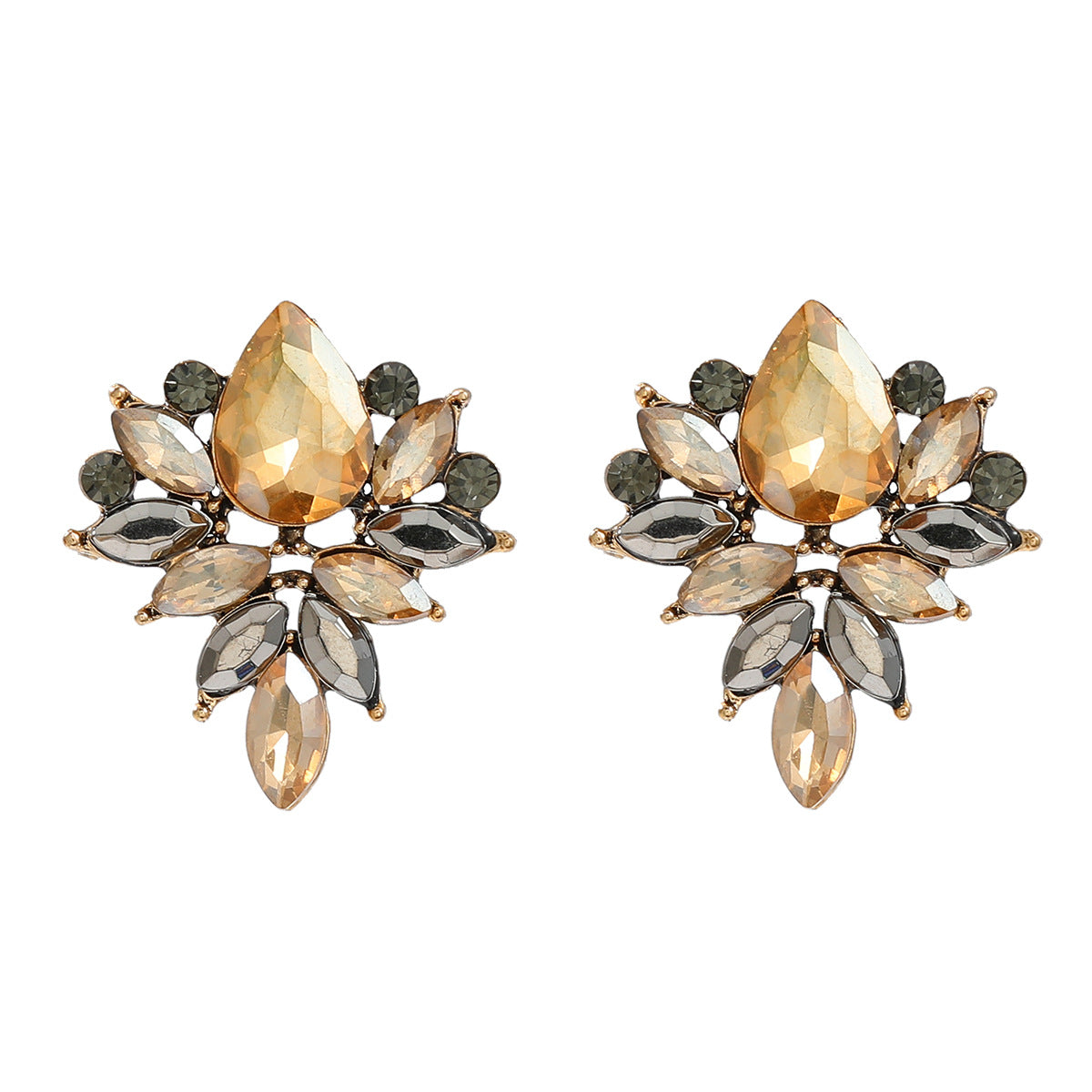 Wholesale Colored Diamond Full Diamond Floral Bohemian Style Earrings