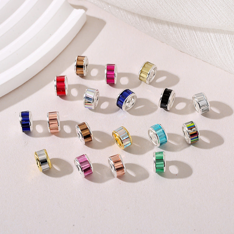 Wholesale 100PCS/PACK Large Hole Glass Columns with Silver Plated Bottom Glass Crystal Beads