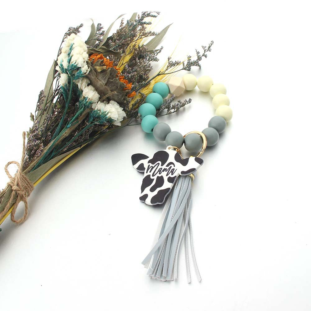 Wholesale Bull Head Wooden Plaque Leopard Print Wooden Beads Wrist Keychain