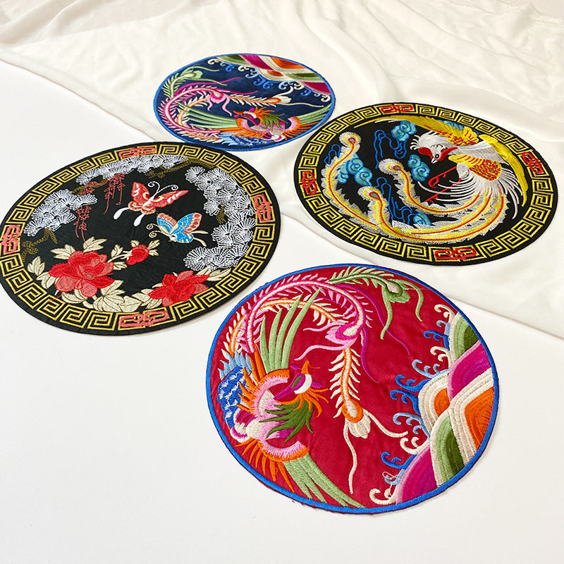Wholesale Chinese Style Dragon Phoenix Round Satin Fabric Patches For Coat Decoration 8 Pack Stylish DIY Accessory
