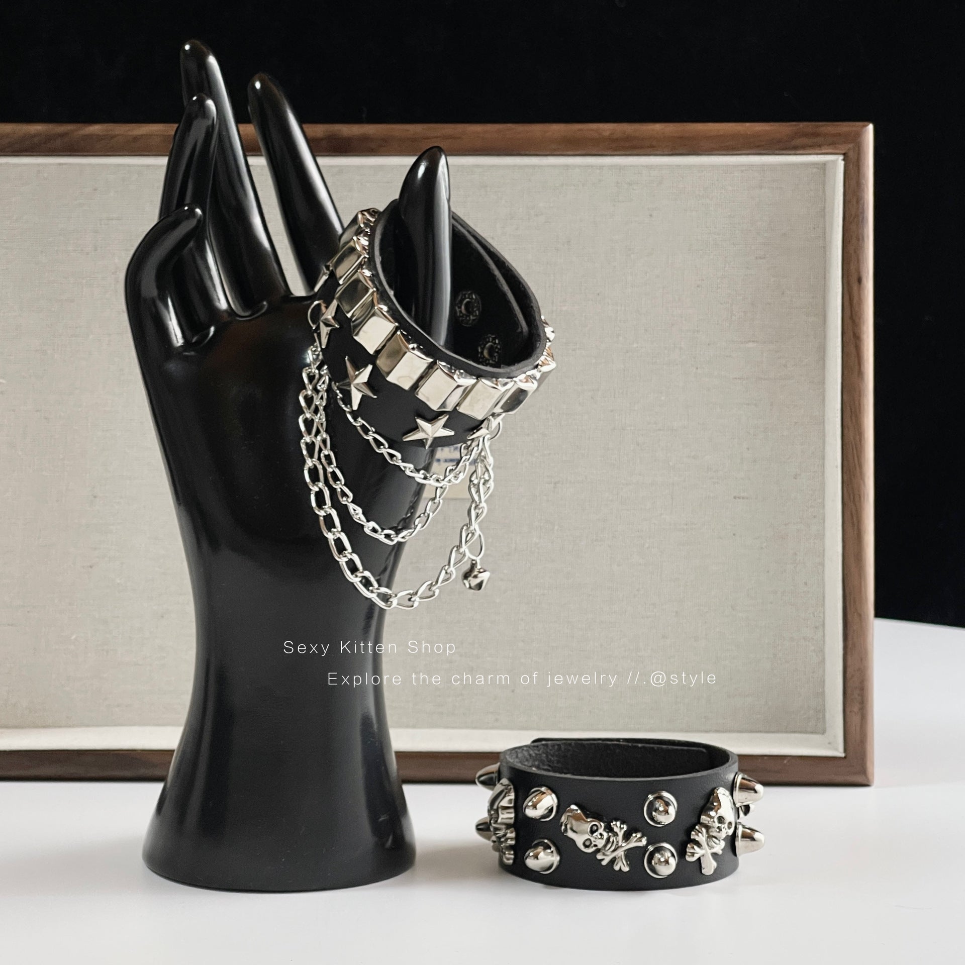 Wholesale Punk Leather Rivet Skeleton Wide Edge Bracelet