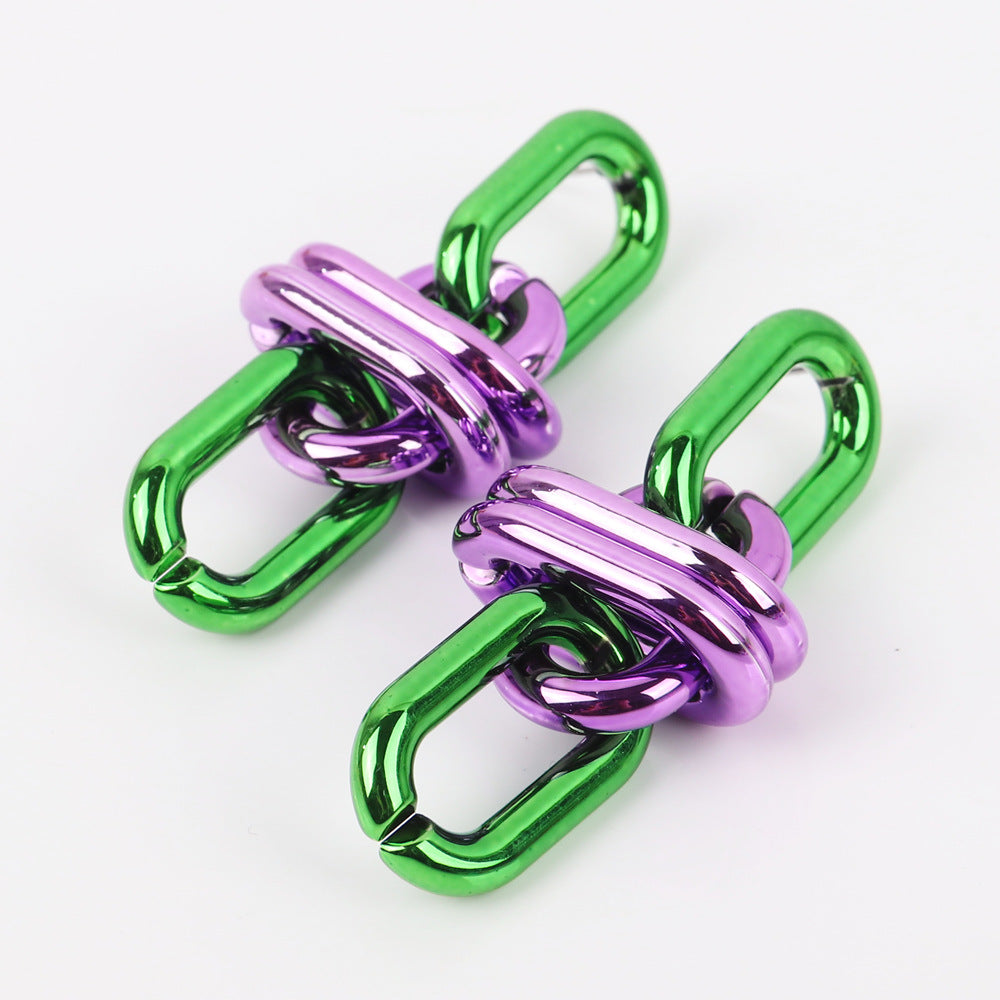 Wholesale Geometric Chain UV Electroplating Color Gas Earrings