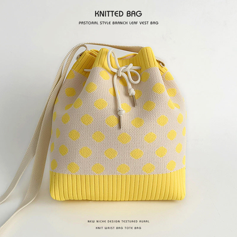 Wholesale Knitted wool drawstring lunch box bag handbag hand tote bag bucket bag