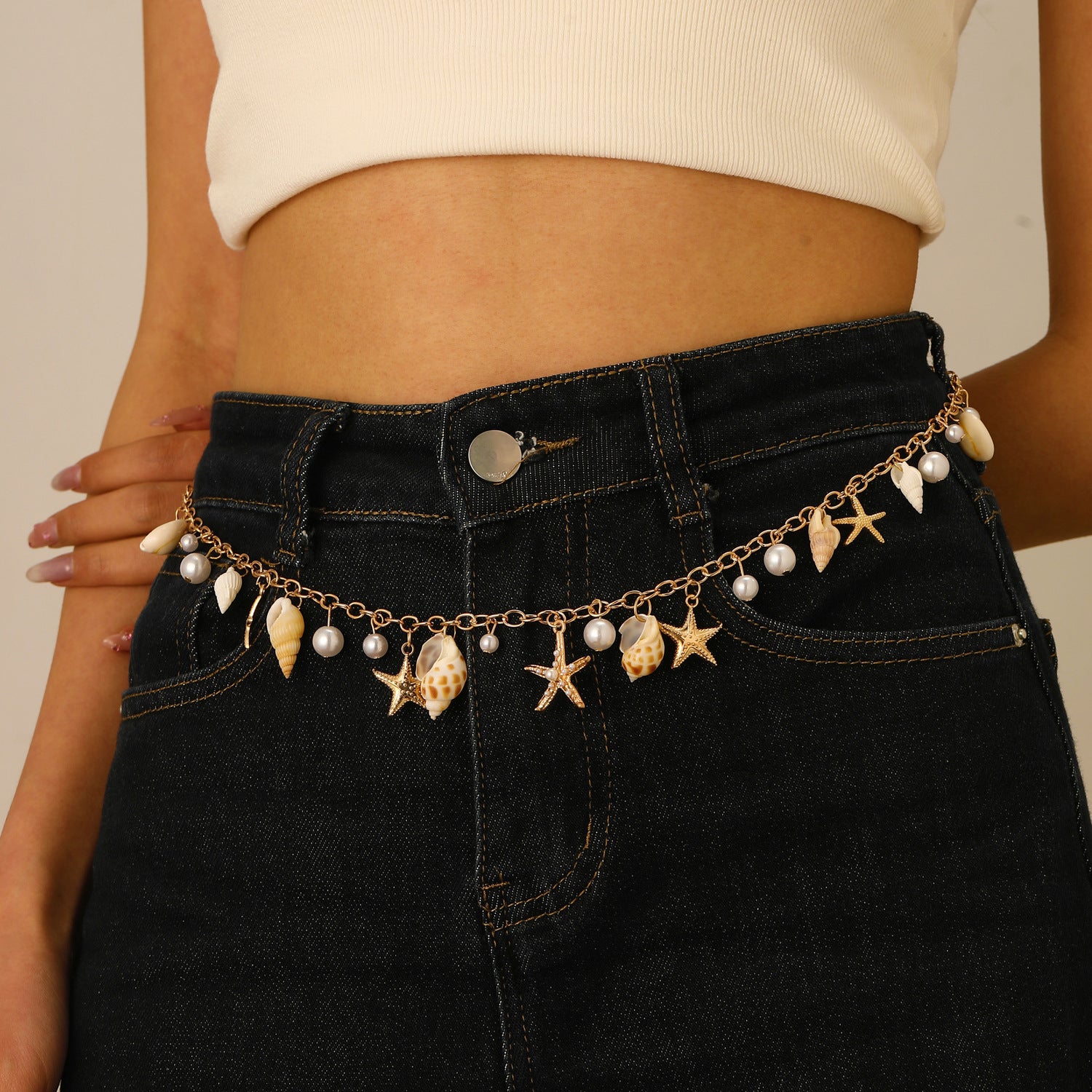 Wholesale Electroplated Alloy Bohemian Beach Shell Necklace And Bracelet Set For Women Faux Pearl Starfish Conch Fashion Accessory