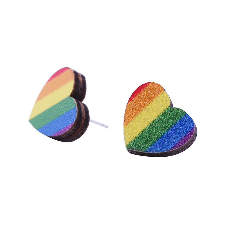Wholesale LOVE Rainbow Wooden Drop Earrings