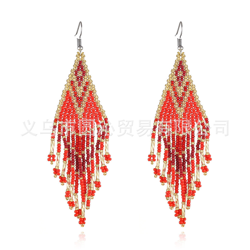 Wholesale Bohemian rice bead earrings  long tassel earrings
