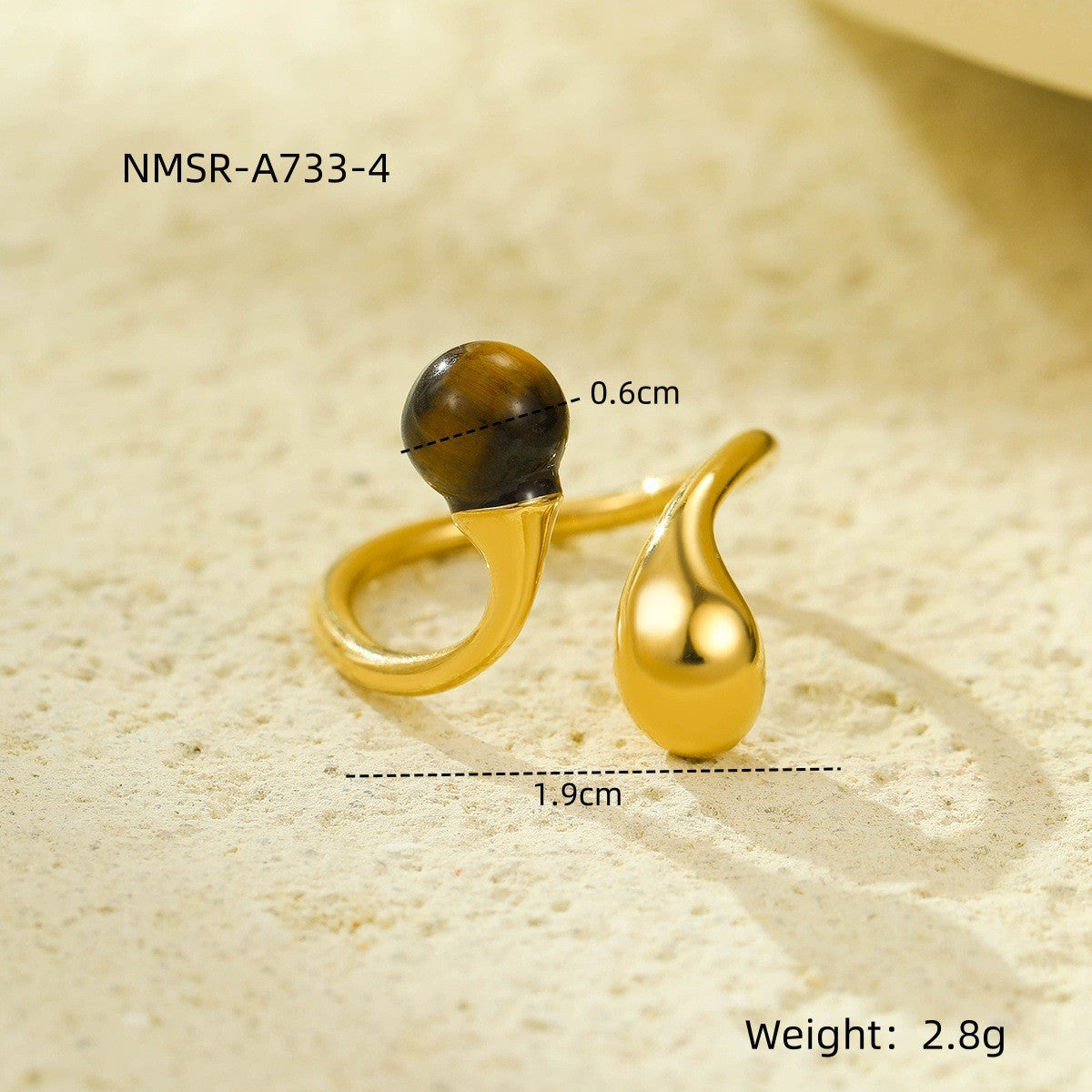 Wholesale Geometric shaped tiger eye stone stainless steel ring