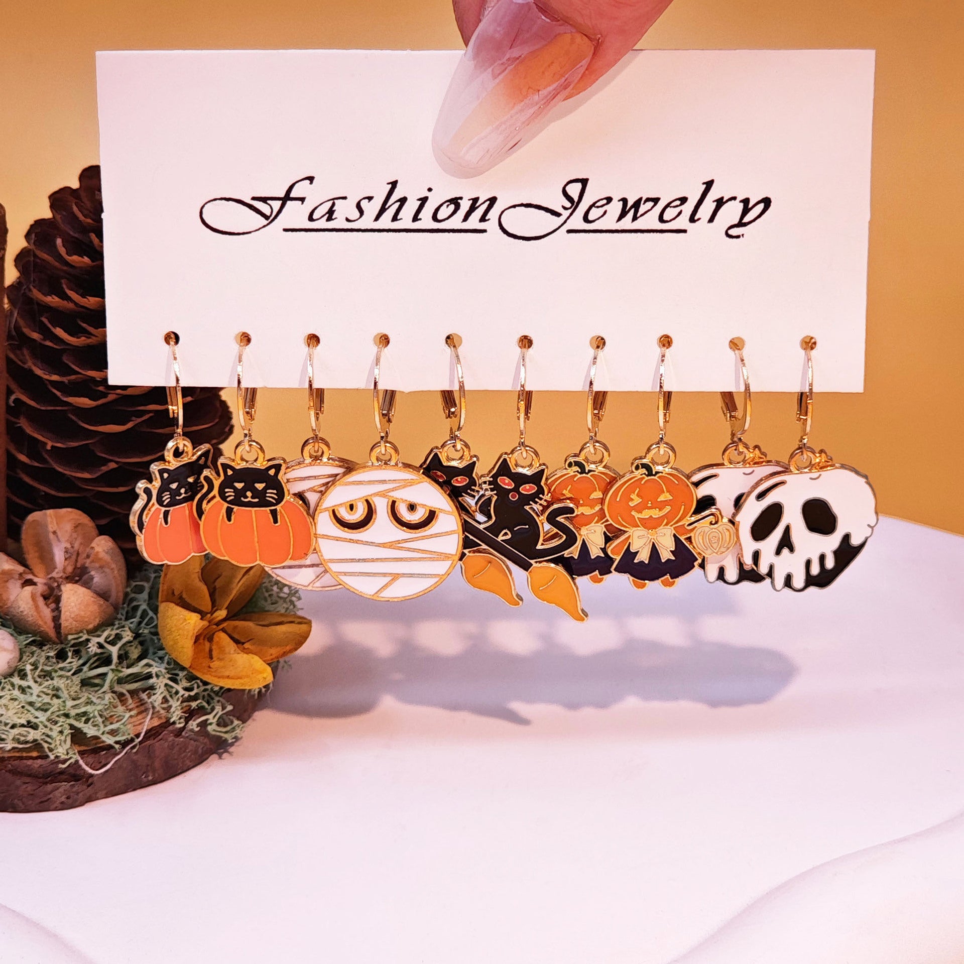 Wholesale Fashion Halloween Pumpkin Black Cat Pendant Earrings Set