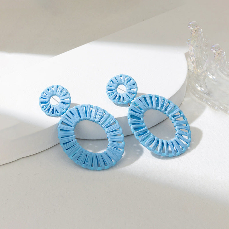 Wholesale Klein Blue Braided Raffia Earrings