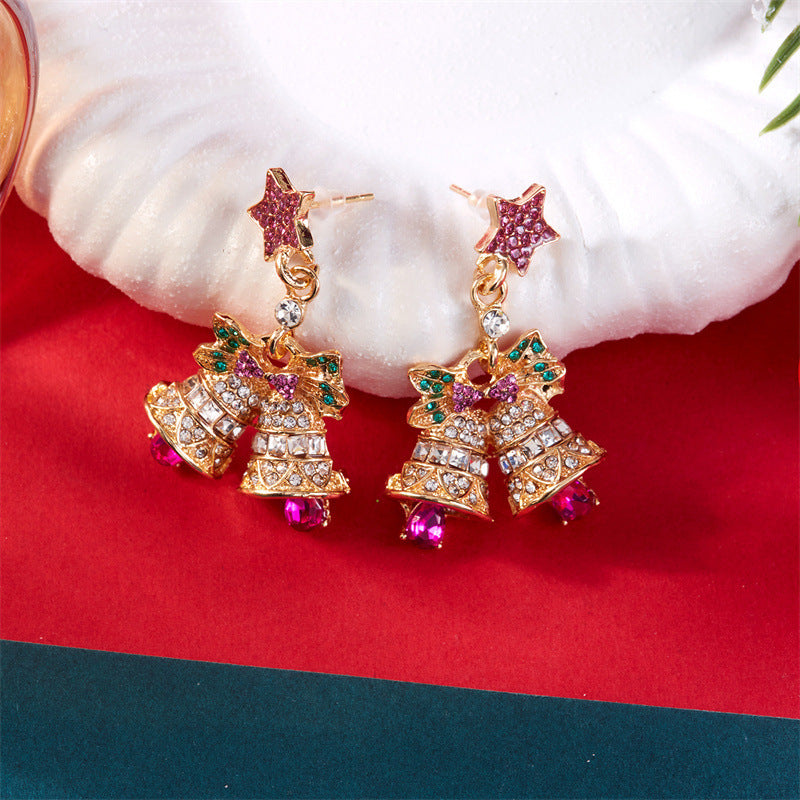 Wholesale Colorful rhinestone snowflake Christmas tree earrings