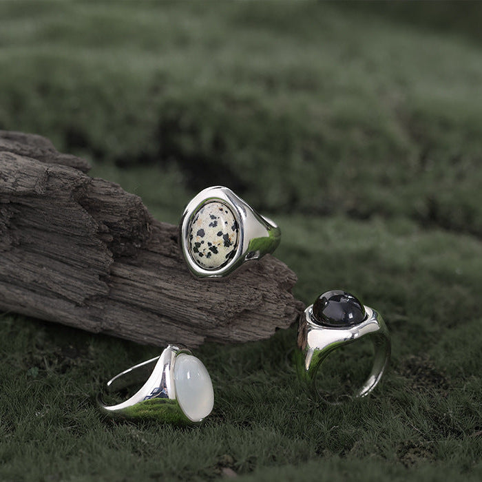 Wholesale white Agate black agate egg stone open ring