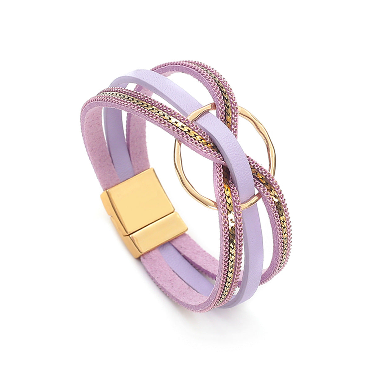 Wholesale Metal ring cross leather women' s bracelet