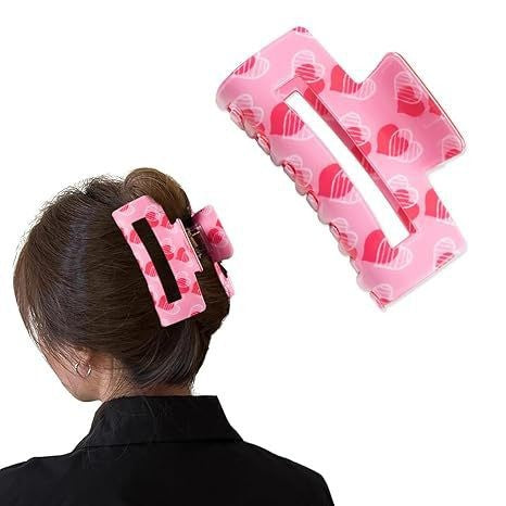 Wholesale Hair Accessories New pink Heart-shaped Printed Clip Women's Valentine's Day Sweet Paytail Hairpin Hair Shark Clip