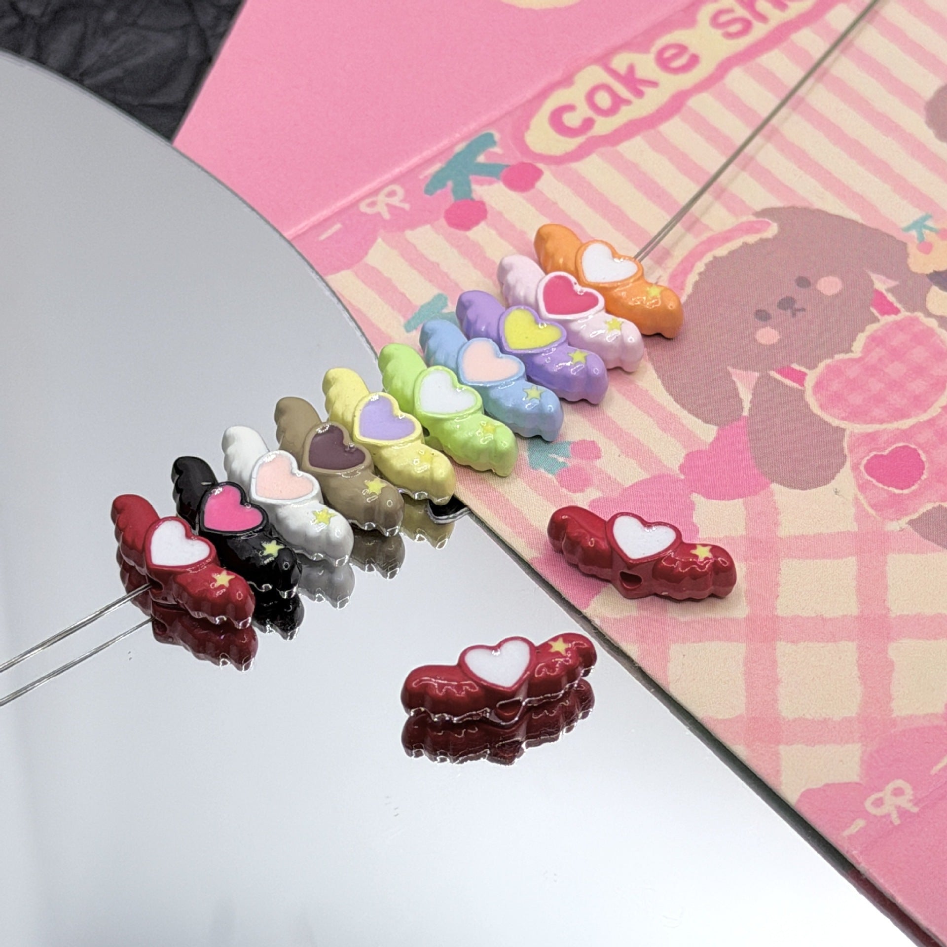 Wholesale 10pcs DIY Dopamine Heart Wings Angel Beaded Alloy Accessories