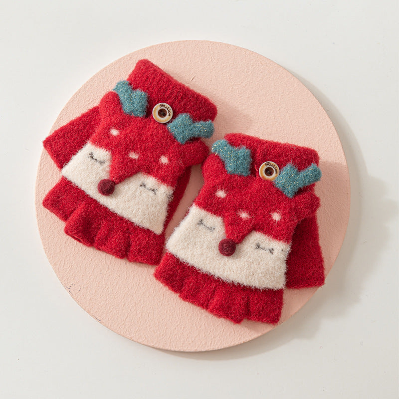 Wholesale Children's Winter Half Finger Covers, Thickened Flip Knitted Wool Gloves