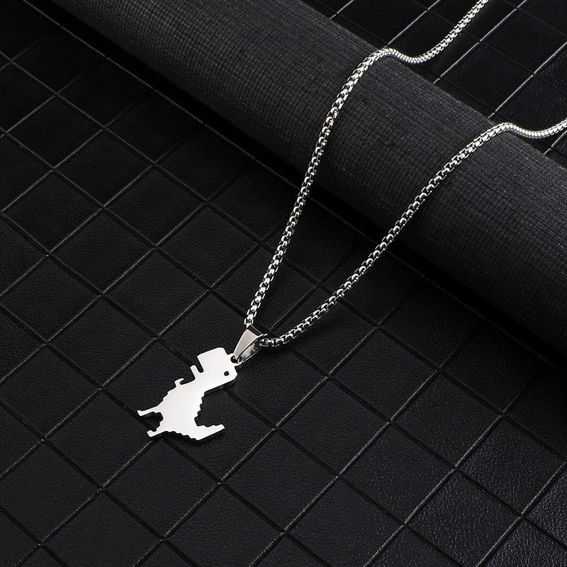 Wholesale Cartoon Cute Little Dinosaur Pendant Titanium Steel Personality Simple Pendant Long Necklaces