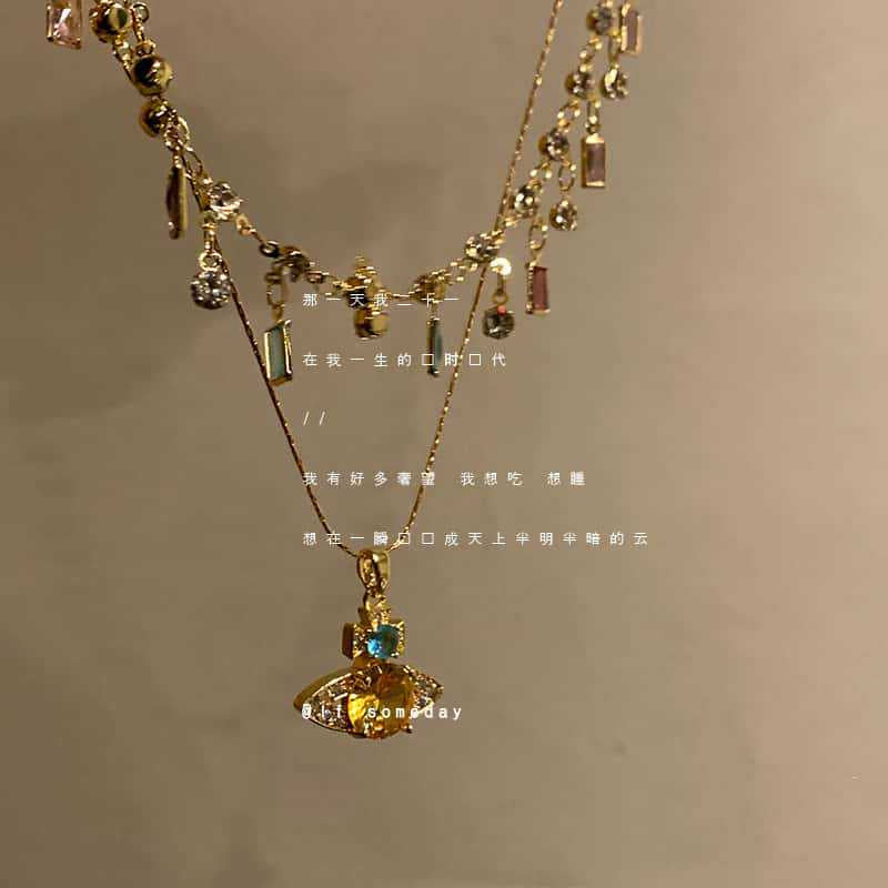 Wholesale Planet Love Butterfly Knot Diamond Pearl Bead Necklace
