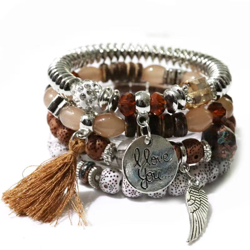 Wholesale Bohemian Multi layered Creative Tassel Bodhi Wings Love Fashion Bracelet