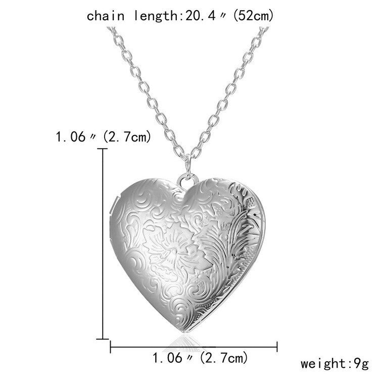 Wholesale Hot Selling Ilov Carved Heart Can Be Opened Photo Frame Photo Box Pendant Necklace