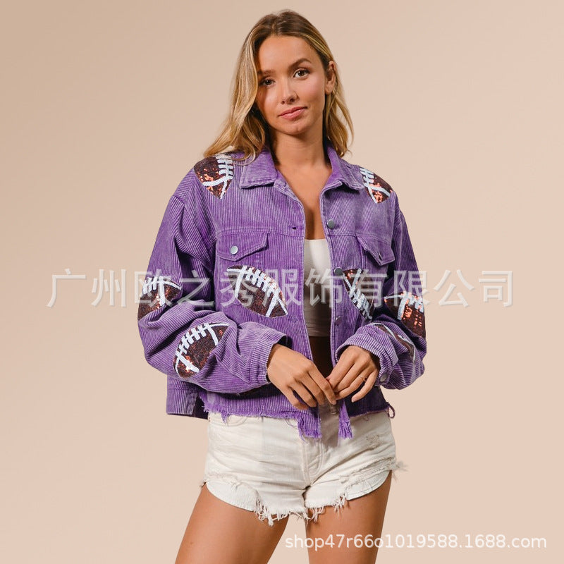 Wholesale Popular European and American Style Lapel Sequin Embroidered Corduroy Women Clothes