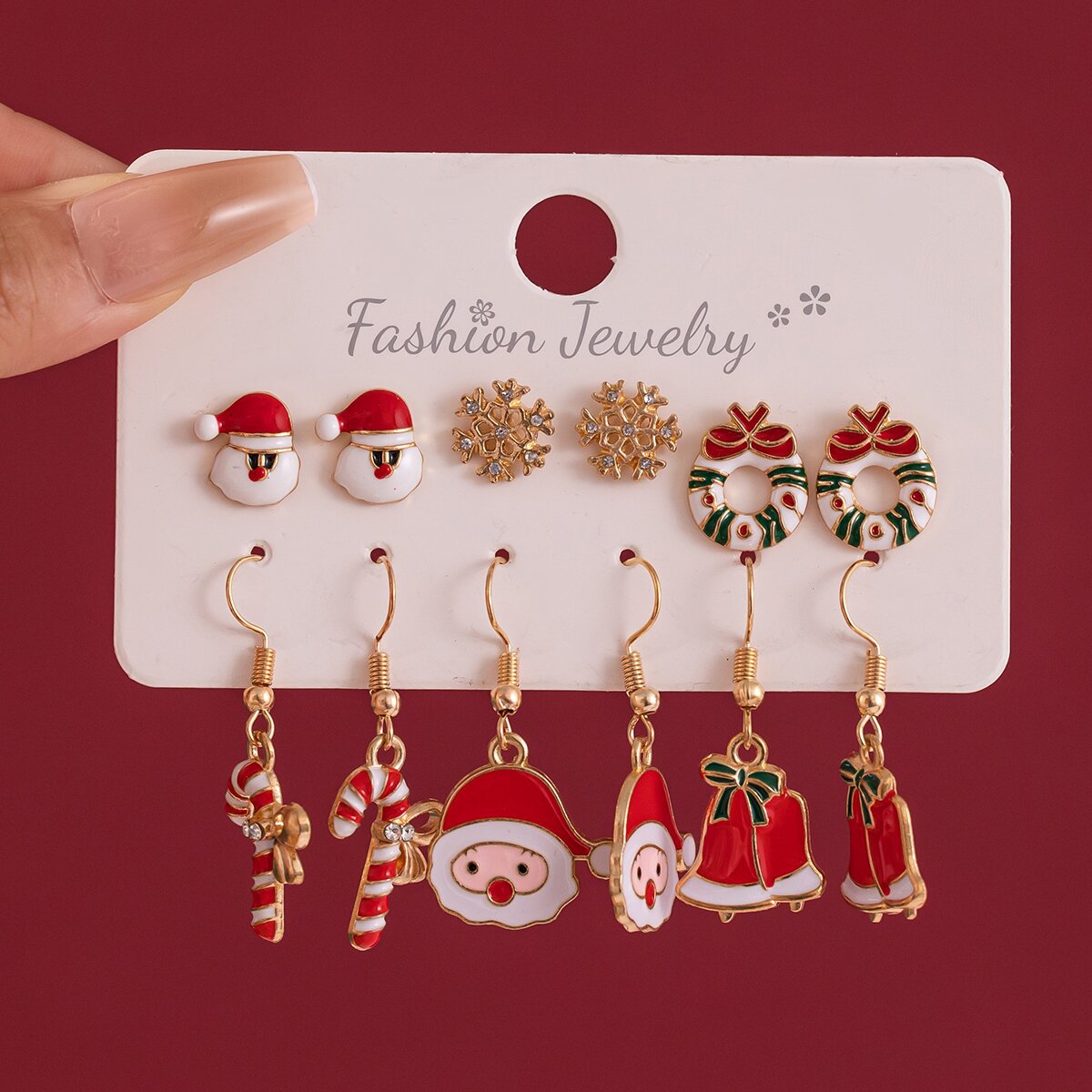 Wholesale Christmas Long Oil-dropping Bell Snowflake Christmas Earrings suit