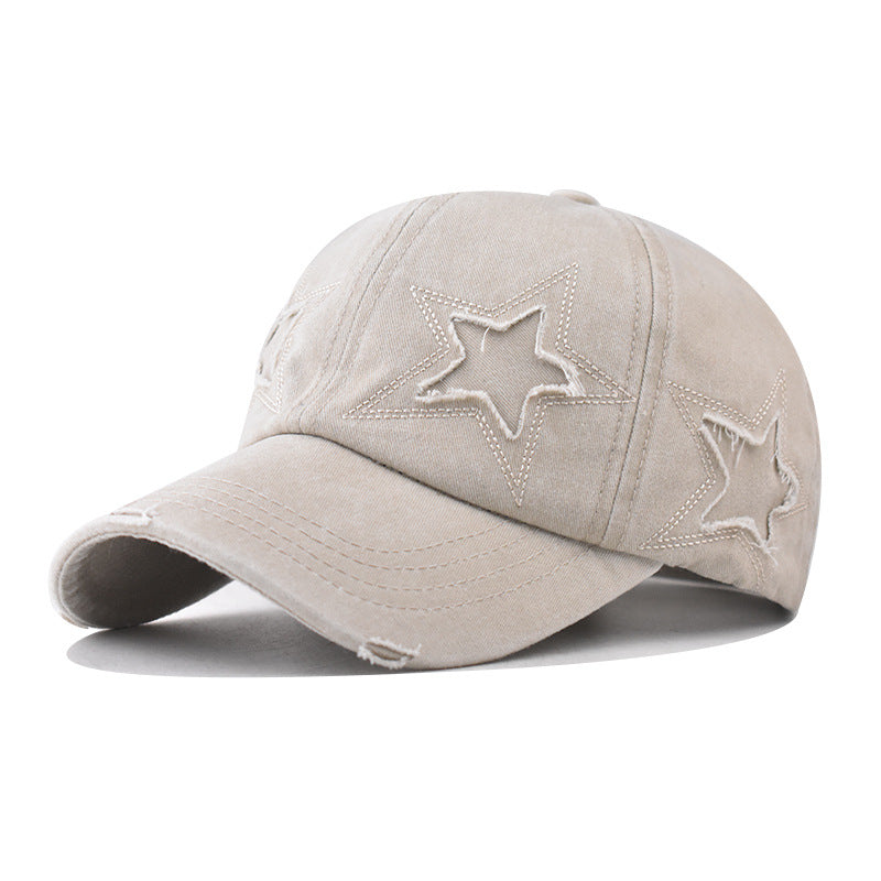 Wholesale Pure Cotton Washed Distressed Personalized Hole Five-pointed Star Baseball Cap