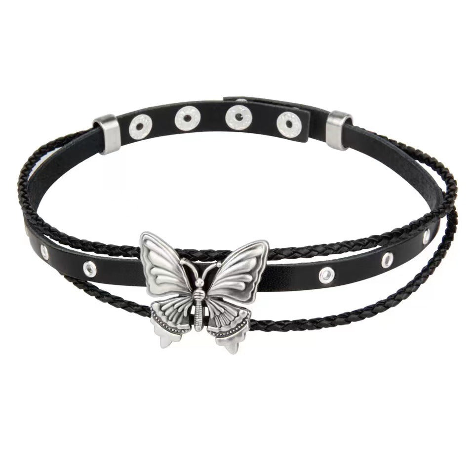 Wholesale Dark Butterfly Punk Rock Multi-Layered Leather Bracelet