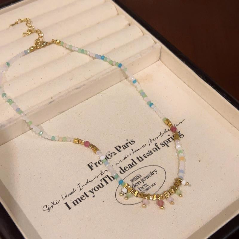 Wholesale Spring and Summer Fresh Light Blue Niche Beaded Necklace