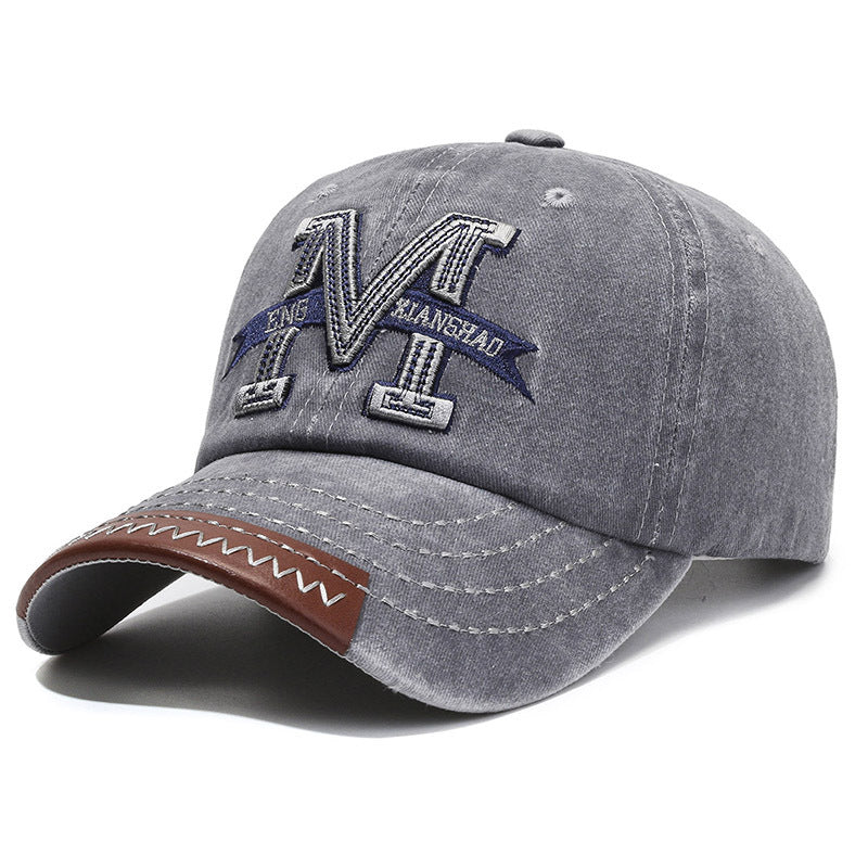 Wholesale Vintage Outdoor Washed Denim Distressed Letter M Embroidered Baseball Cap