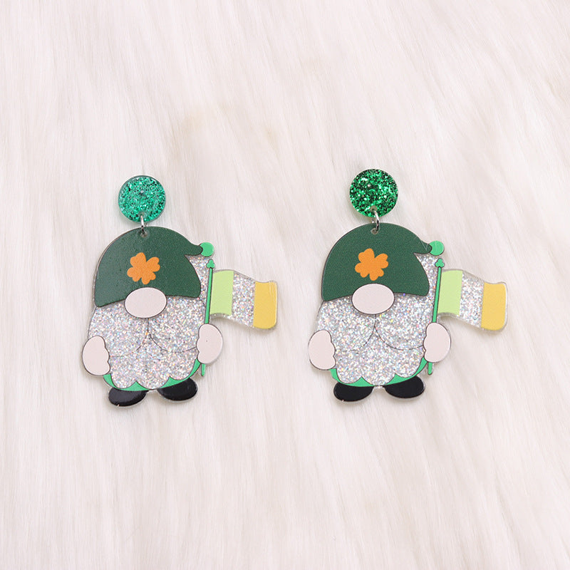 Wholesale Saint Patrick's Day Three Leaf Clover Dwarf Acrylic Earrings
