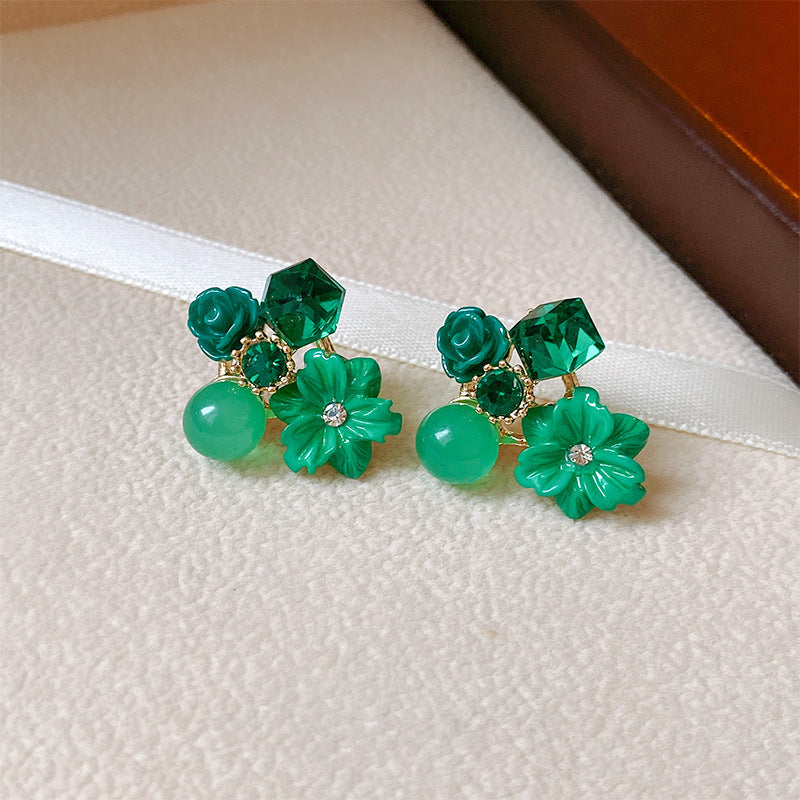 Wholesale Diamond studded cat eye stone crystal flower earrings